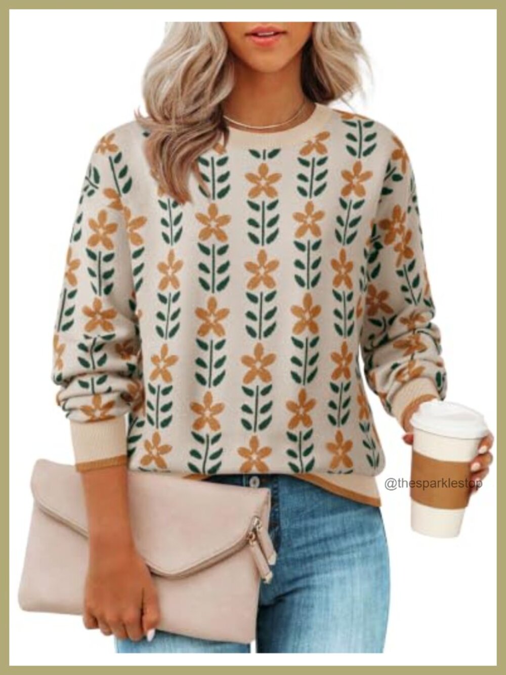 ZESICA Women's Long Sleeve Crewneck Floral Knitted Pullover Sweater